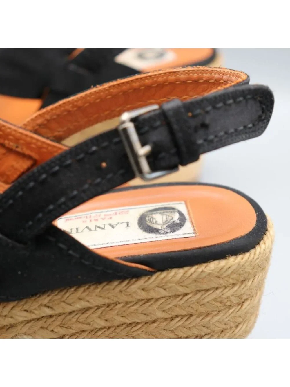 Lanvin Black Satin Platform Espadrille Wedge Sandals Spain Size 37 US 6.5